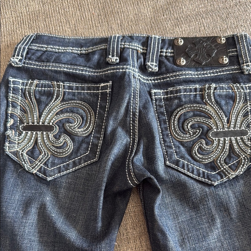 Miss Me Blue Flare Wide Leg Jeans with Embroidered Design